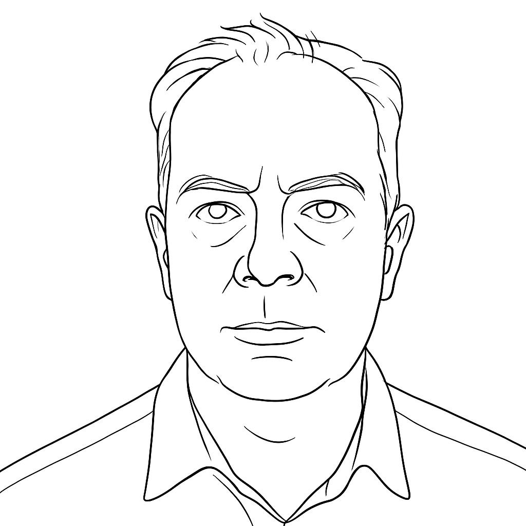 Line-art portrait of Dylan Evans, founder of Flowdonia.